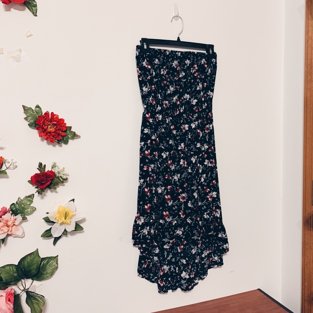 Cotton On Strapless Dark Floral High-Low Dress